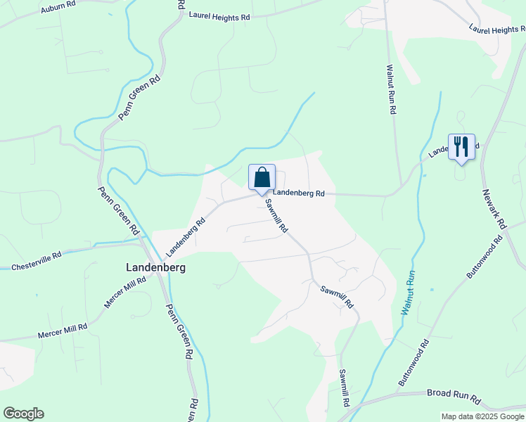 map of restaurants, bars, coffee shops, grocery stores, and more near 198 Sawmill Road in Landenberg
