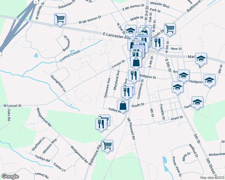 map of restaurants, bars, coffee shops, grocery stores, and more near 244 Maryland Avenue in Oxford