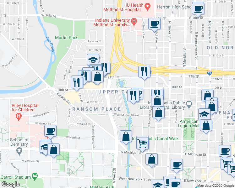 map of restaurants, bars, coffee shops, grocery stores, and more near 925 Gardengate Place in Indianapolis
