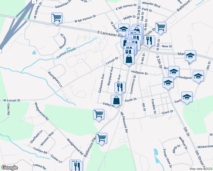 map of restaurants, bars, coffee shops, grocery stores, and more near 244 Maryland Avenue in Oxford