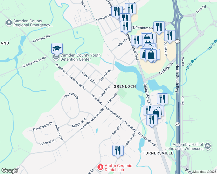 map of restaurants, bars, coffee shops, grocery stores, and more near 109 Lake Avenue in Washington Township