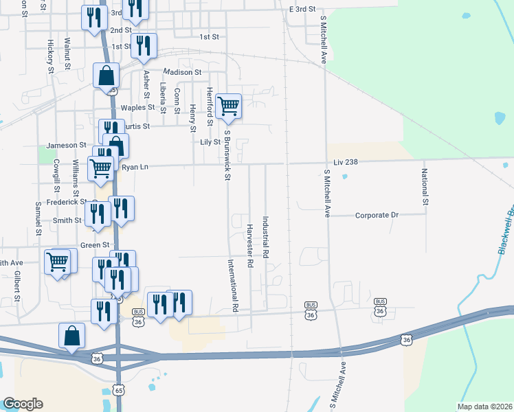 map of restaurants, bars, coffee shops, grocery stores, and more near 400-898 Harvester Road in Chillicothe