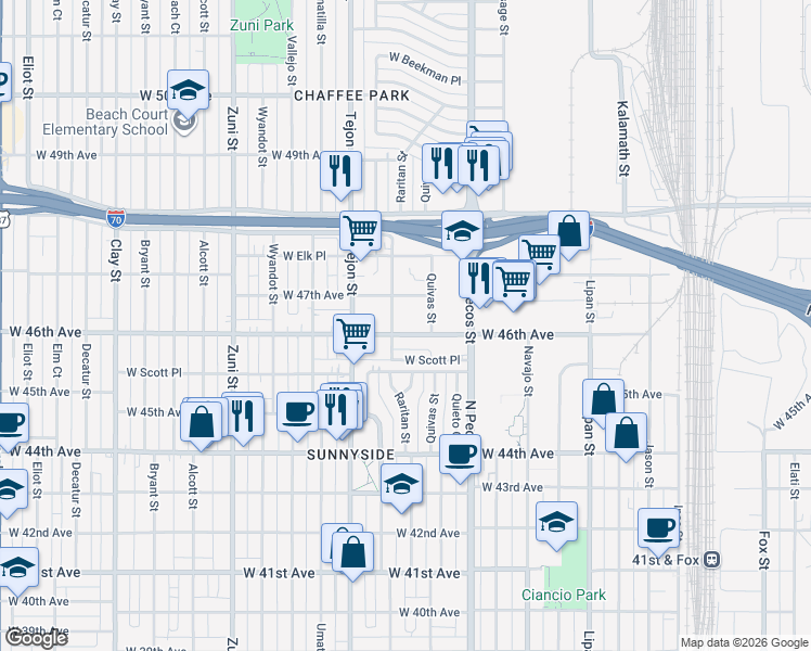 map of restaurants, bars, coffee shops, grocery stores, and more near in 