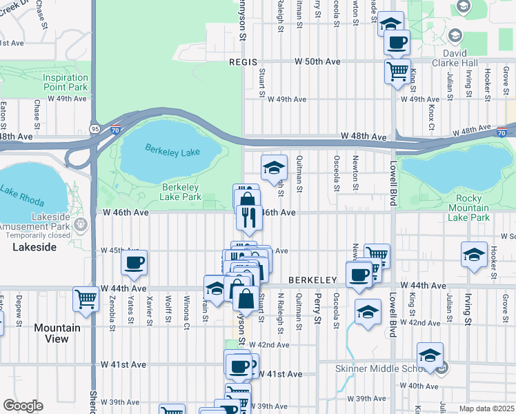 map of restaurants, bars, coffee shops, grocery stores, and more near 4586 Tennyson Street in Denver
