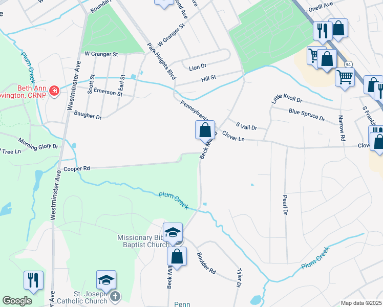 map of restaurants, bars, coffee shops, grocery stores, and more near 904 Cooper Road in Hanover