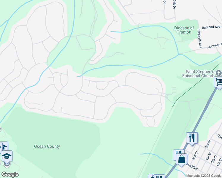 map of restaurants, bars, coffee shops, grocery stores, and more near 45 Pancoast Road in Ocean Township