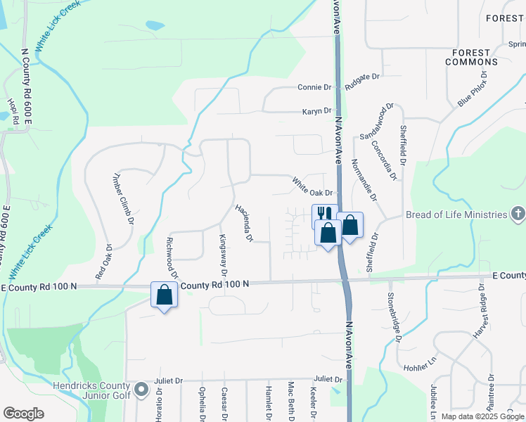 map of restaurants, bars, coffee shops, grocery stores, and more near 1184 Richfield Lane in Avon