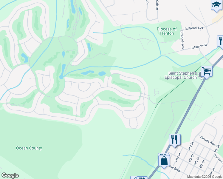 map of restaurants, bars, coffee shops, grocery stores, and more near 48 Pancoast Road in Ocean Township