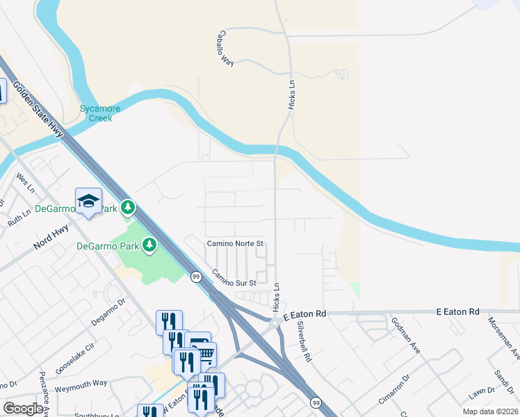 map of restaurants, bars, coffee shops, grocery stores, and more near 375 Bainbridge Place in Chico