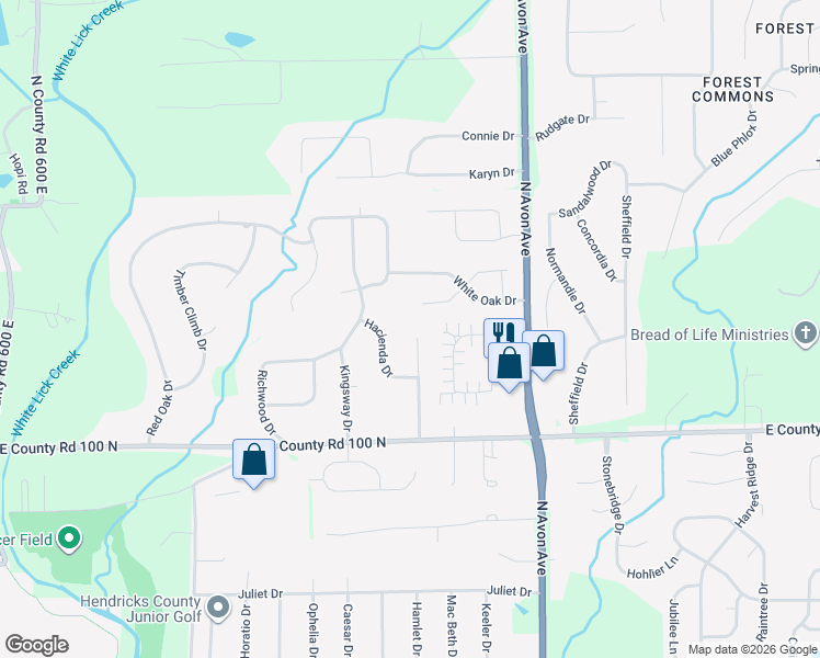 map of restaurants, bars, coffee shops, grocery stores, and more near 1184 Richfield Lane in Avon
