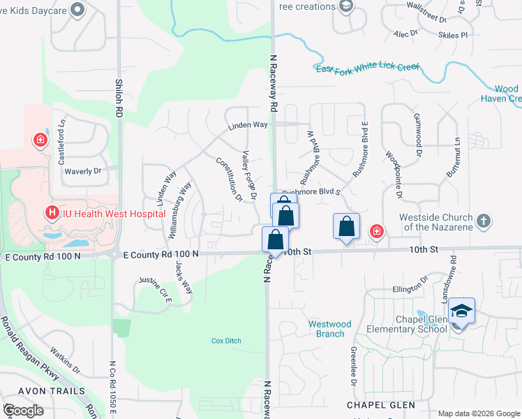 map of restaurants, bars, coffee shops, grocery stores, and more near 10934 Cobblestone Drive in Indianapolis