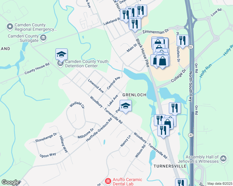 map of restaurants, bars, coffee shops, grocery stores, and more near 111 Lake Avenue in Washington Township