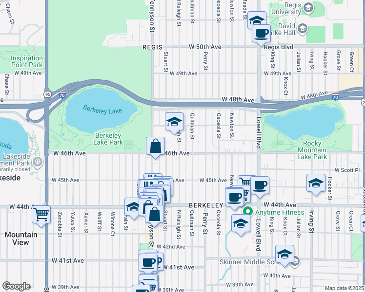 map of restaurants, bars, coffee shops, grocery stores, and more near 4220 West 46th Avenue in Denver