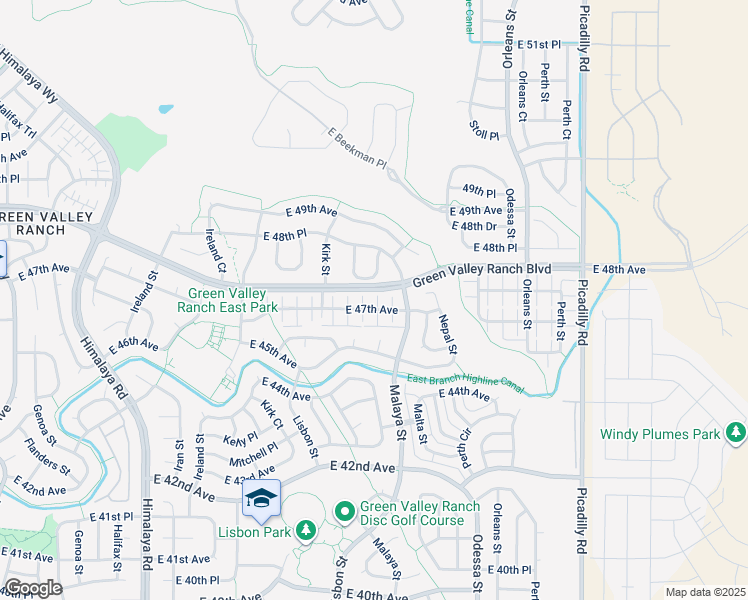 map of restaurants, bars, coffee shops, grocery stores, and more near 20885 East 47th Avenue in Denver