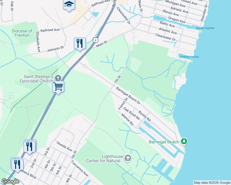 map of restaurants, bars, coffee shops, grocery stores, and more near 51 Oak Knoll Road in Ocean Township