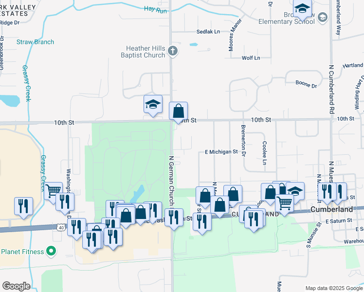 map of restaurants, bars, coffee shops, grocery stores, and more near 11023 Elmtree Park Drive in Indianapolis