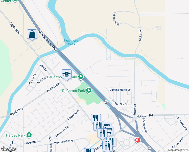 map of restaurants, bars, coffee shops, grocery stores, and more near 30 Lakoda Court in Chico
