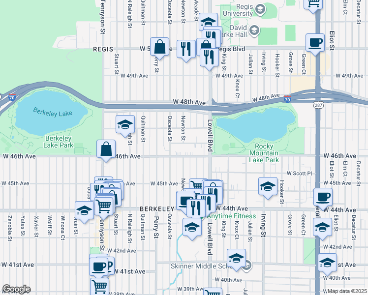 map of restaurants, bars, coffee shops, grocery stores, and more near 3788 West Alice Place in Denver