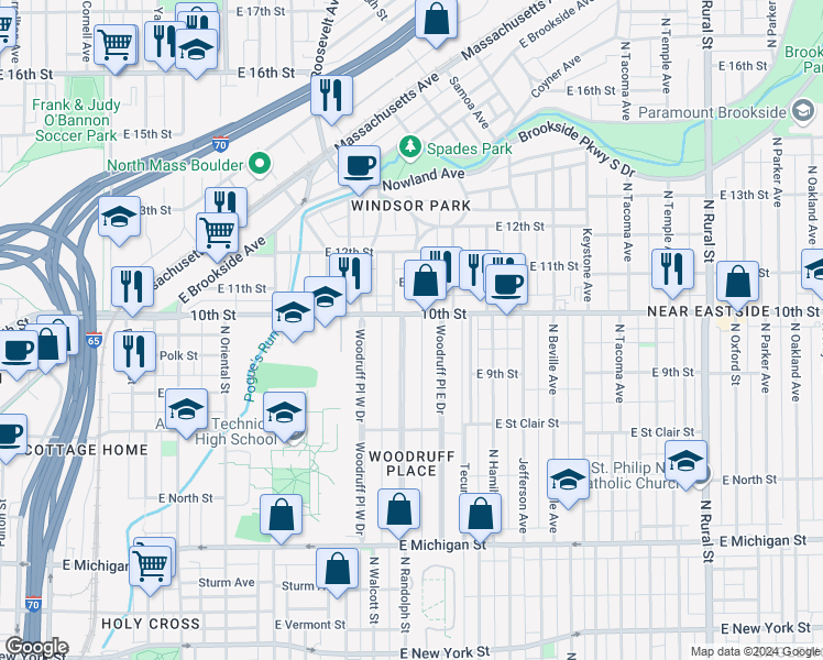 map of restaurants, bars, coffee shops, grocery stores, and more near in Indianapolis