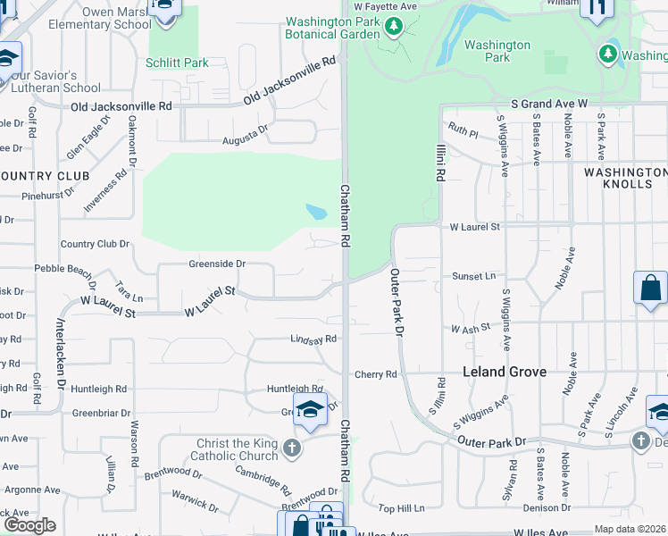 map of restaurants, bars, coffee shops, grocery stores, and more near 2-18 Fair Oaks Street in Leland Grove