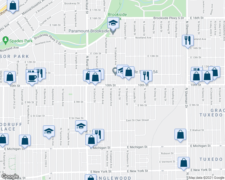 map of restaurants, bars, coffee shops, grocery stores, and more near 3022 East 10th Street in Indianapolis