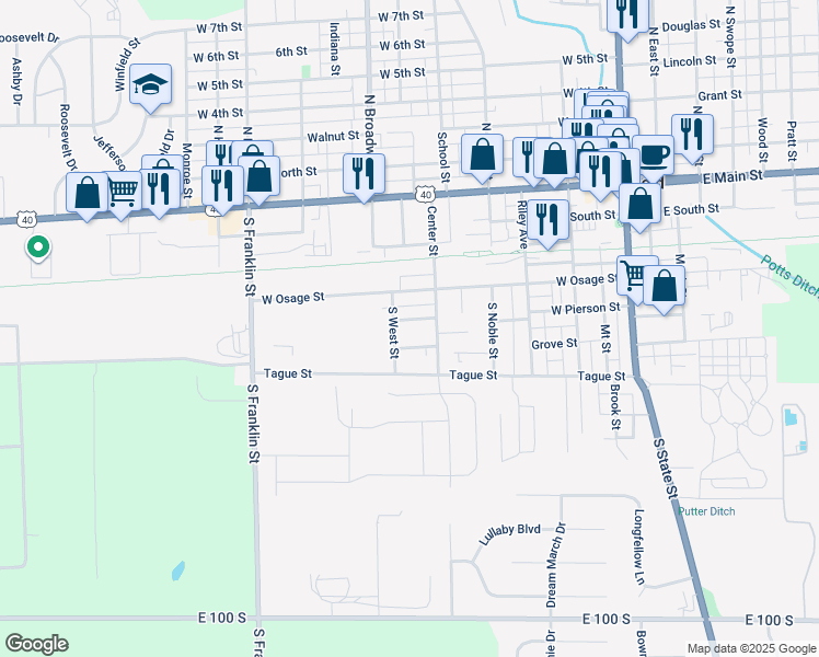 map of restaurants, bars, coffee shops, grocery stores, and more near 521 West Pierson Street in Greenfield