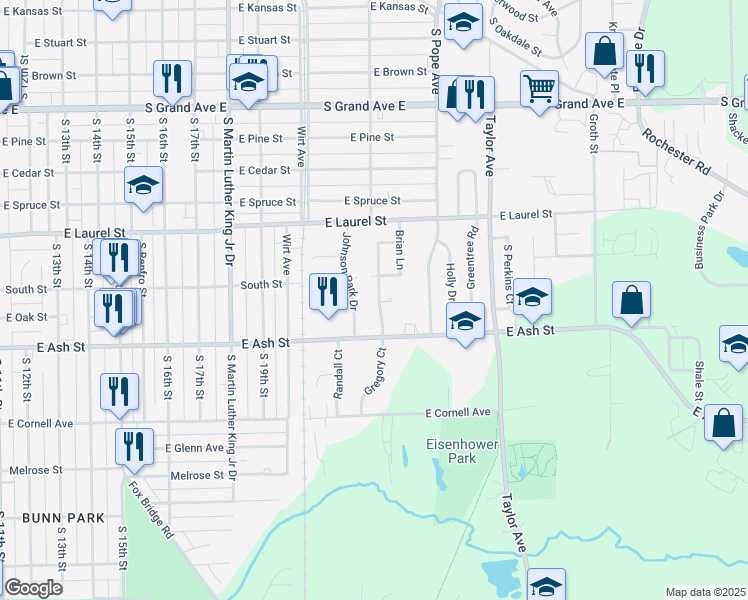 map of restaurants, bars, coffee shops, grocery stores, and more near 1925 Gregory Court in Springfield