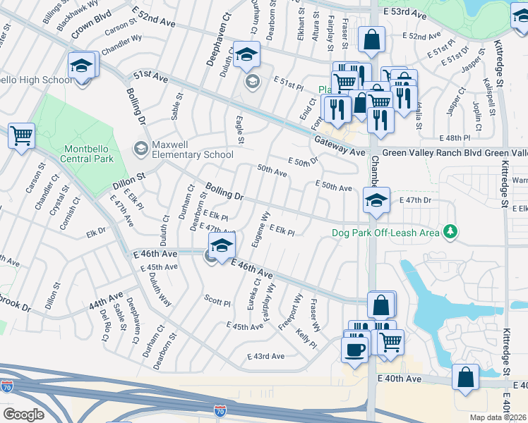 map of restaurants, bars, coffee shops, grocery stores, and more near 4905 Enid Way in Denver