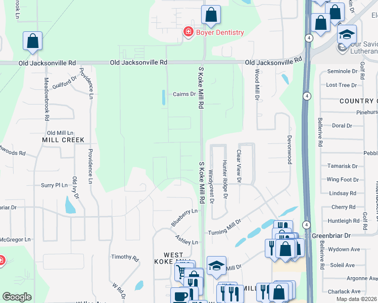 map of restaurants, bars, coffee shops, grocery stores, and more near 1461 South Koke Mill Road in Springfield