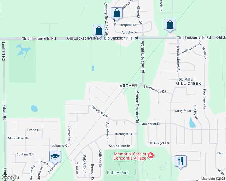 map of restaurants, bars, coffee shops, grocery stores, and more near 1255 Archer Elevator Road in Springfield