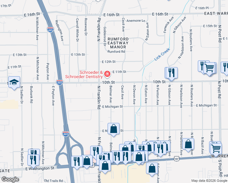 map of restaurants, bars, coffee shops, grocery stores, and more near 942 Cecil Avenue in Indianapolis