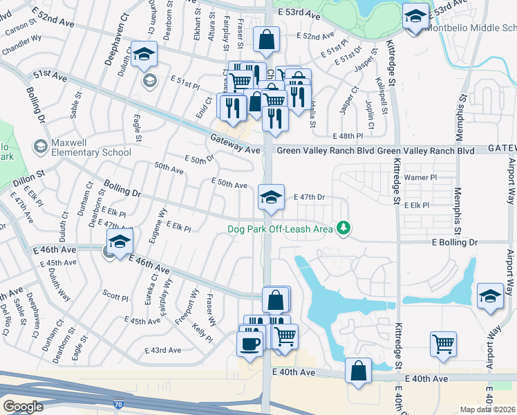 map of restaurants, bars, coffee shops, grocery stores, and more near 4969 Granby Street in Denver