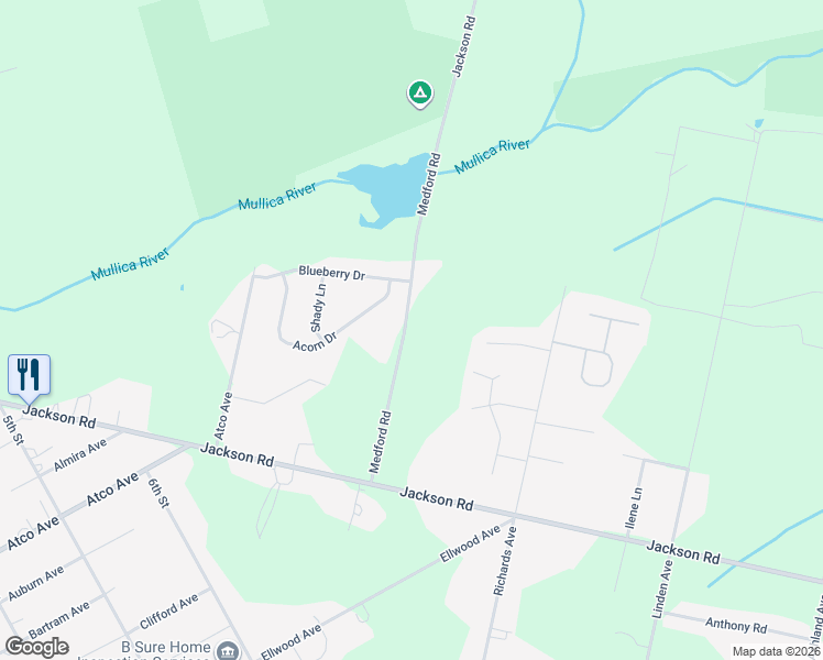 map of restaurants, bars, coffee shops, grocery stores, and more near 2470 Medford Road in Atco