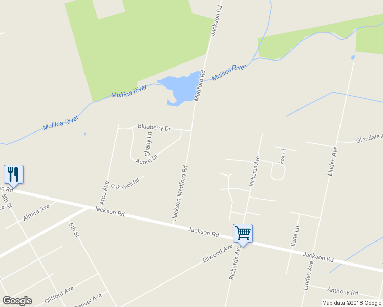 map of restaurants, bars, coffee shops, grocery stores, and more near 2470 Medford Road in Atco