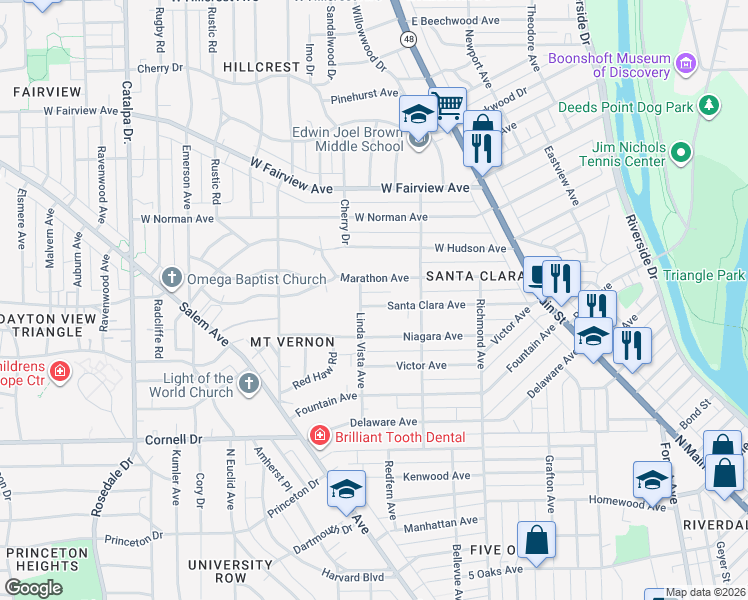 map of restaurants, bars, coffee shops, grocery stores, and more near 236 Marathon Avenue in Dayton