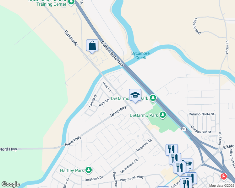 map of restaurants, bars, coffee shops, grocery stores, and more near 8 Valley Court in Chico