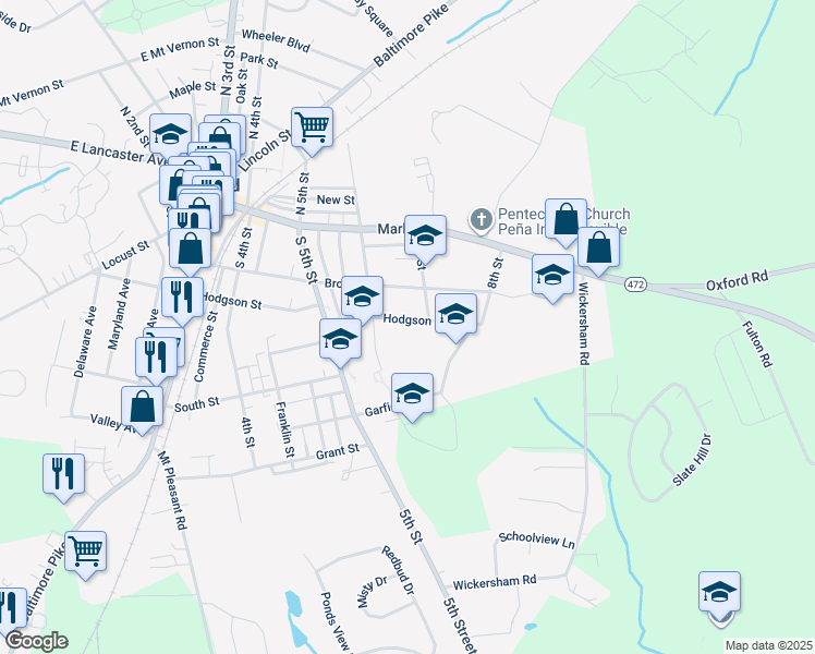 map of restaurants, bars, coffee shops, grocery stores, and more near 643 Hodgson Street in Oxford