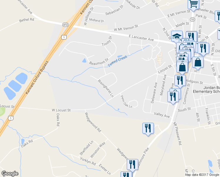 map of restaurants, bars, coffee shops, grocery stores, and more near 644 Abingdon Circle in Oxford