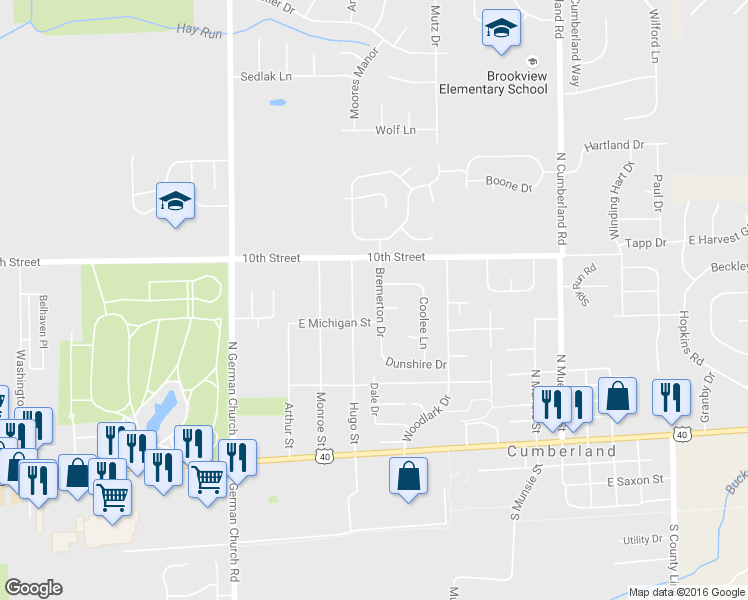 map of restaurants, bars, coffee shops, grocery stores, and more near 906 Bremerton Drive in Indianapolis