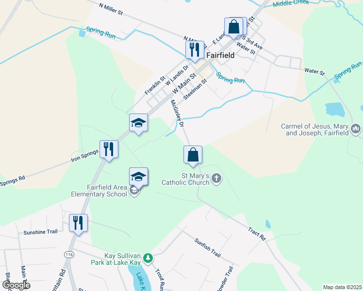 map of restaurants, bars, coffee shops, grocery stores, and more near 101 Tract Road in Fairfield