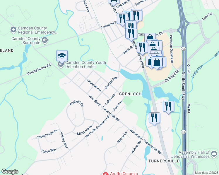 map of restaurants, bars, coffee shops, grocery stores, and more near 114 Central Avenue in Washington Township