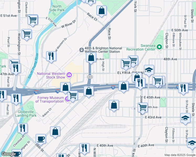 map of restaurants, bars, coffee shops, grocery stores, and more near 4674 North Williams Street in Denver