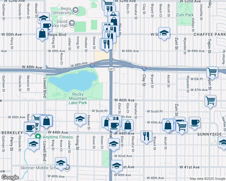 map of restaurants, bars, coffee shops, grocery stores, and more near in Denver