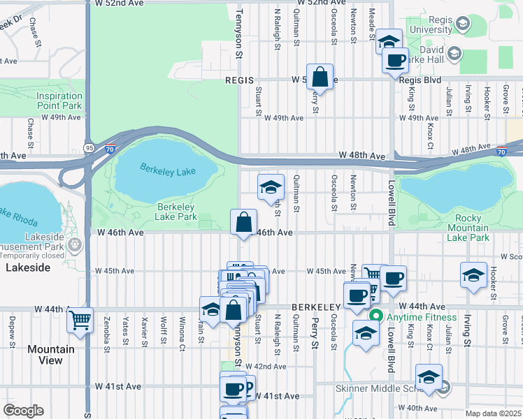 map of restaurants, bars, coffee shops, grocery stores, and more near 4665 Raleigh Street in Denver