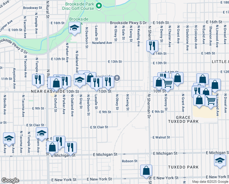 map of restaurants, bars, coffee shops, grocery stores, and more near in Indianapolis