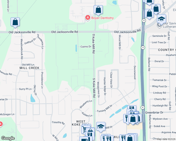 map of restaurants, bars, coffee shops, grocery stores, and more near 1461 South Koke Mill Road in Springfield