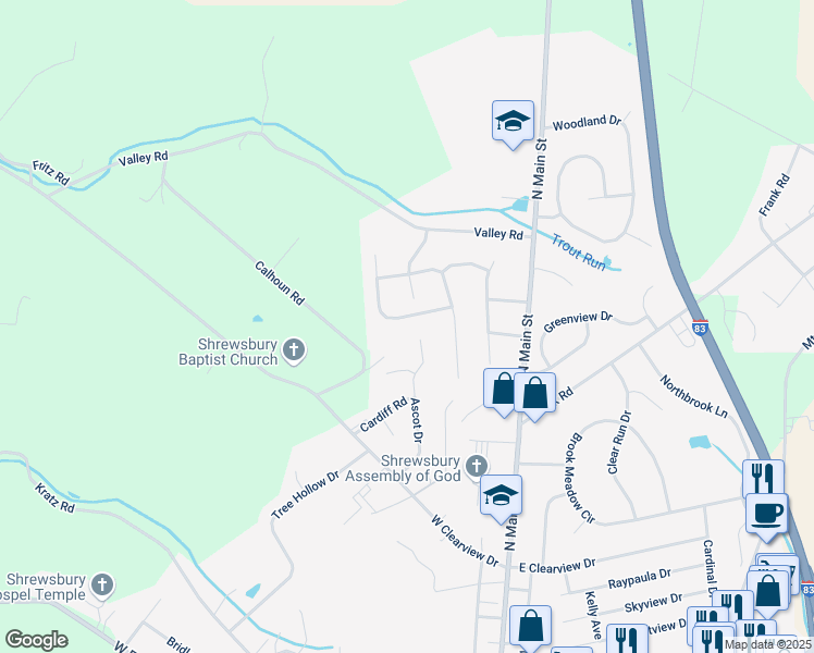 map of restaurants, bars, coffee shops, grocery stores, and more near 8 Devonshire Drive in Shrewsbury