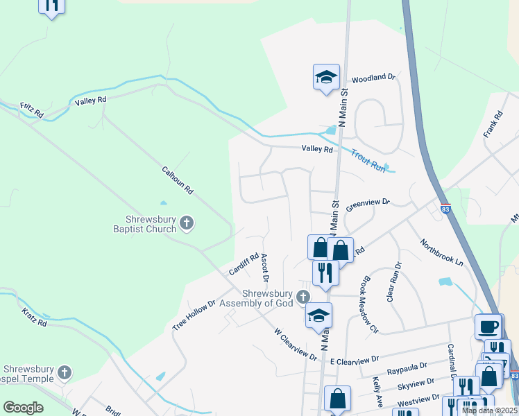 map of restaurants, bars, coffee shops, grocery stores, and more near 8 Devonshire Drive in Shrewsbury