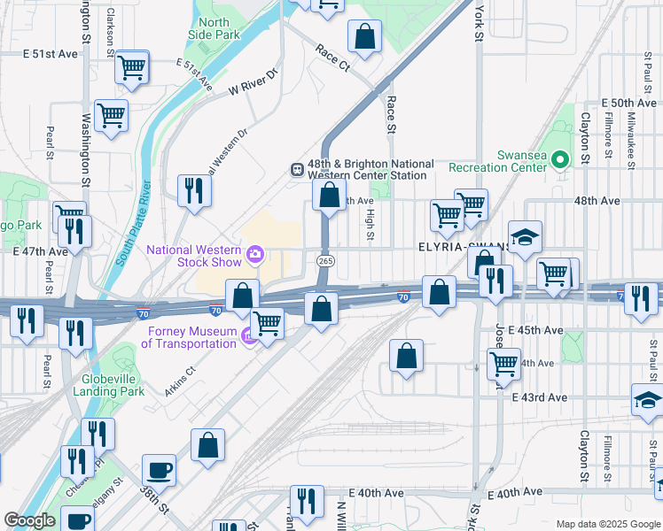 map of restaurants, bars, coffee shops, grocery stores, and more near in Denver