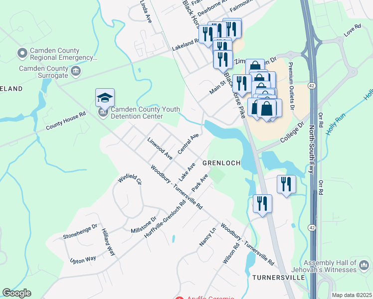 map of restaurants, bars, coffee shops, grocery stores, and more near 114 Central Avenue in Washington Township